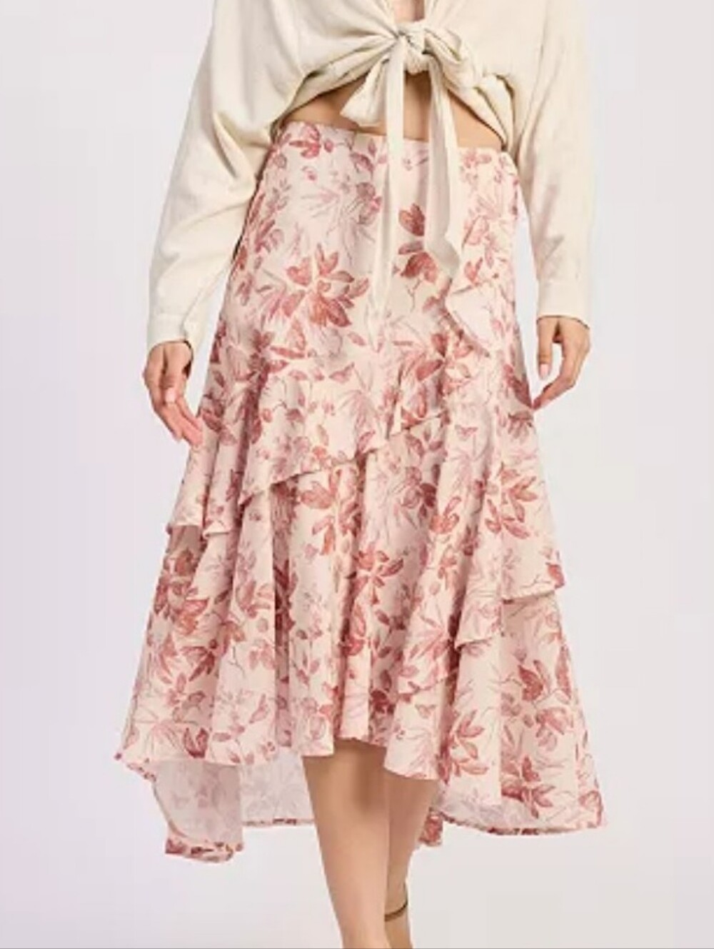 NWT En Saison Sedona Rust Cream Floral High-Low Ruffle Midi Skirt Size M